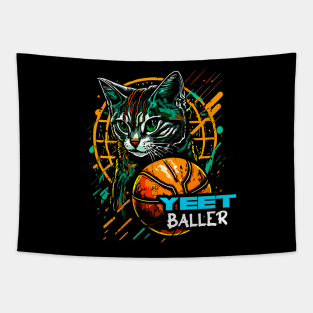 Yeet Baller - Basketball Lover - Graphic Graffiti Art Cat Tapestry