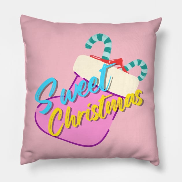 Retro Sweet Christmas and Pink sock Pillow by Yenz4289