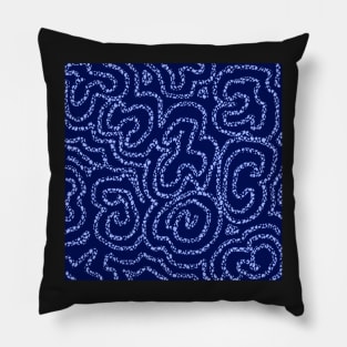 Textured Light Blue Doodle on Dark Blue Abstract Pillow