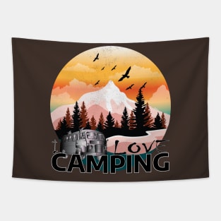 I Love Camping T Shirt Funny Summer Outdoor Forest Tee Camp in Tents Tapestry