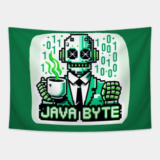 Pixel Robot Coffee Quest - 8-Bit Cyber Java Tapestry