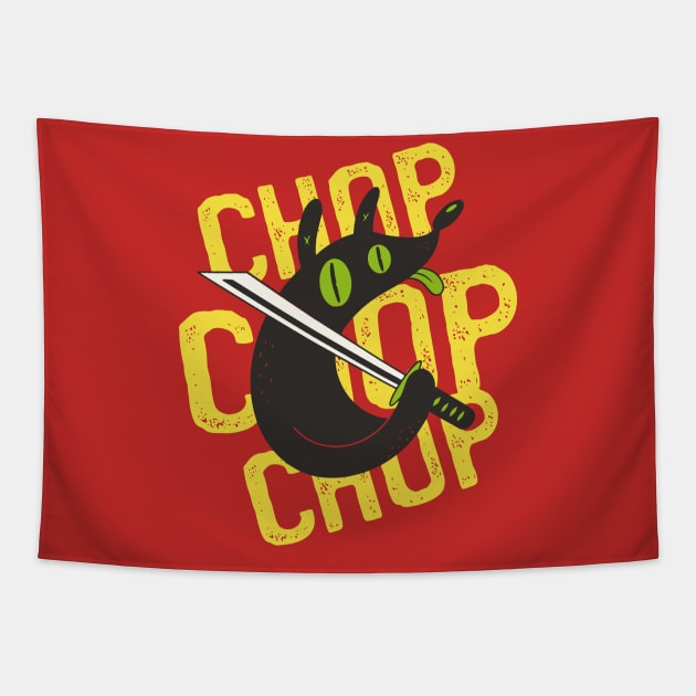 Chop chop - dog with sword Tapestry by Catfactory