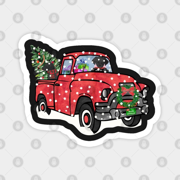 Black Labs Christmas Red Truck Magnet by emrdesigns