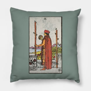 Two of wands tarot card (distressed) Pillow