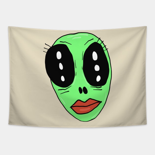 Green Alien Woman Face Tapestry by ManoTakako