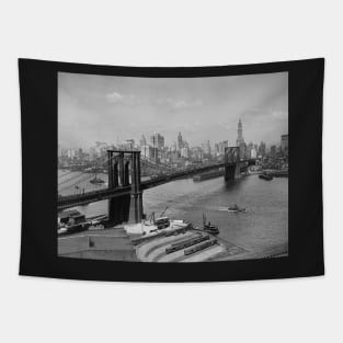 Brooklyn Bridge & New York Skyline, 1920. Vintage Photo Tapestry