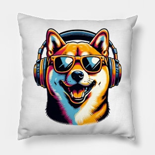 Shiba Inu Smiling DJ: Bold Colors, Musical Vibe Pillow