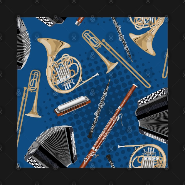 Musical instruments: trombone, horn, accordion, harmonica, bassoon, oboe by kobyakov