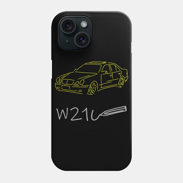 Mercedes W210 front  sketch grey yellow Phone Case by WOS