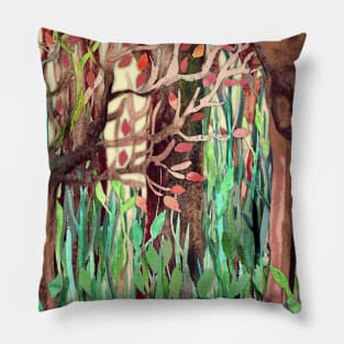 Lost in the Forest - watercolor painting collage Pillow