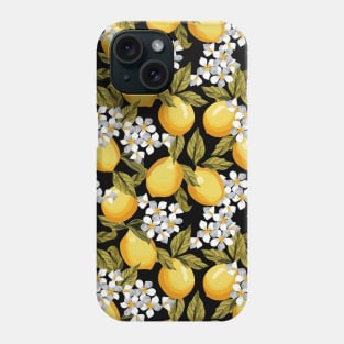 Lemons Pattern On Black Phone Case