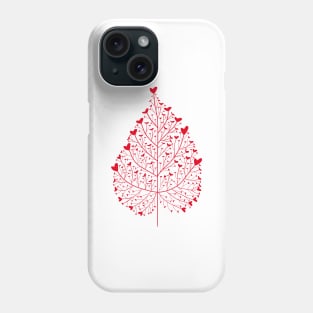 Red hearts leaf drawing Phone Case