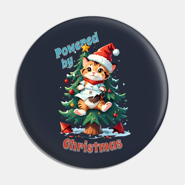 Santa cat decorating the Christmas tree - Powered by Christmas Pin by BrisaArtPrints