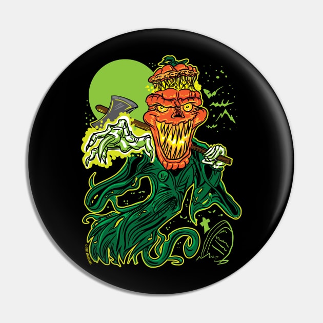 Pumpkin Headed ghost with an ax floating in the cemetery Pin by eShirtLabs