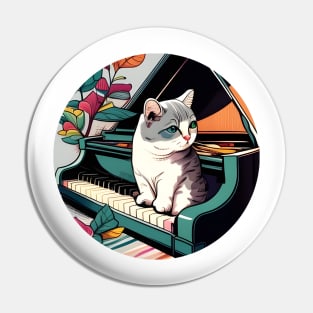 Cute Cat Kitty Playing Keyboard Piano Funny Player Pin