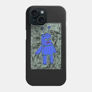 Blue Smiling Happy Robot Pen Drawing Phone Case