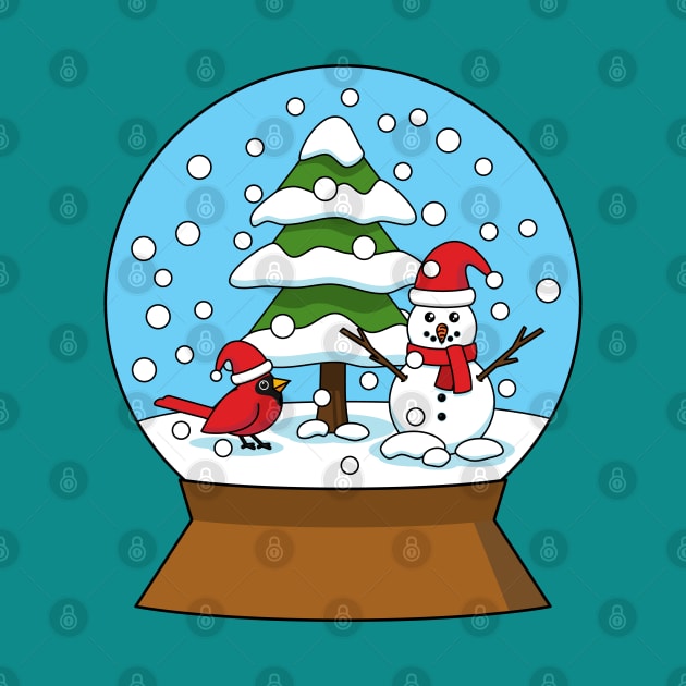 Snow Globe with Cardinal Snowman and Pine Tree by BirdAtWork