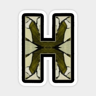 Letter H Monogram Initial Olive Green Pearl White Aesthetic Abstract Pattern Painting On Canvas Magnet