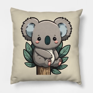 Baby koala sitting on an Eucalyptus waiting for its mom Pillow