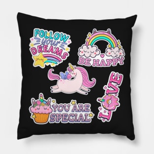 Cute Unicorn Be Happy You Are Special Love Follow Your Dreams Rainbow Stars Funny Pillow