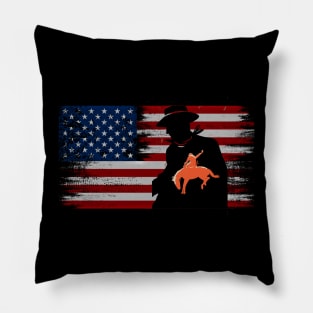 cowboy vintage usa american flag cowboy Rodeo Roping Horse Riding Pillow