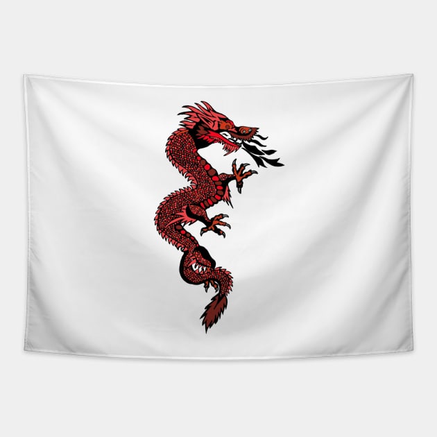Red Chinese dragon design Tapestry by KaisPrints