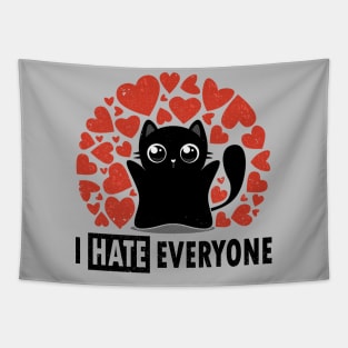 I HATE Everyone - Funny Black Cat Tapestry