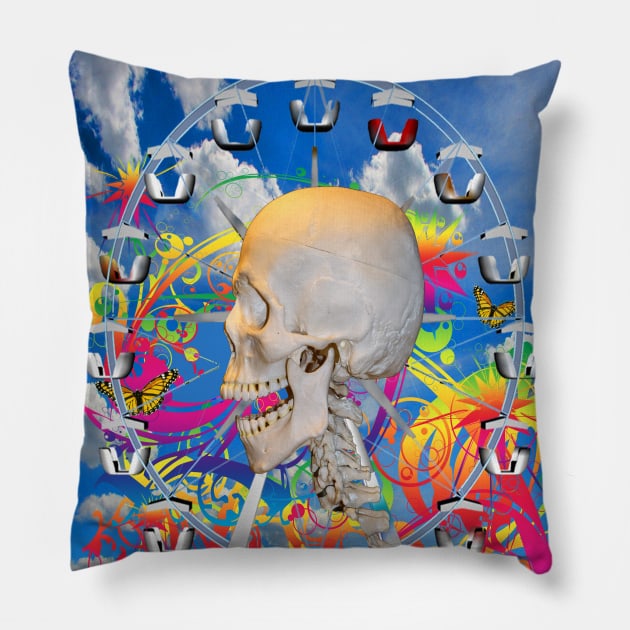 Fairground Skull Pillow by icarusismartdesigns