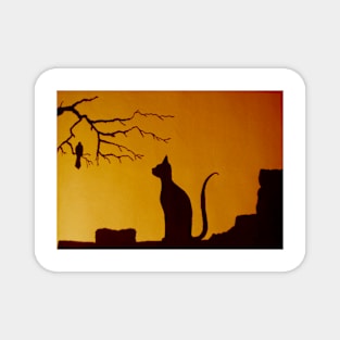 Cat and Bird at Sunset Magnet