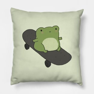 Cute Frog on Skateboard, Kawaii Cottagecore Aesthetic for Skateboarding Fans Pillow