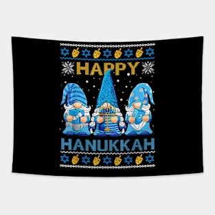 Happy Hanukkah Ugly Christmas Gnome Gnomies Menorah Dreidel Tapestry