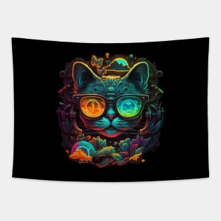 Colorful cyber cat #1 Tapestry