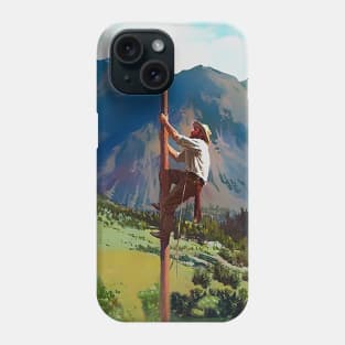 Cowboy climbing on wooden pole Phone Case