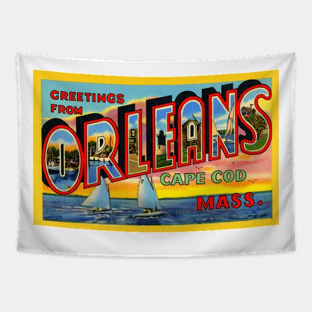 Greetings from Orleans, Cape Cod, Mass. - Vintage Large Letter Postcard Tapestry by Naves