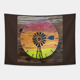 Windmill in the country at sunset Tapestry