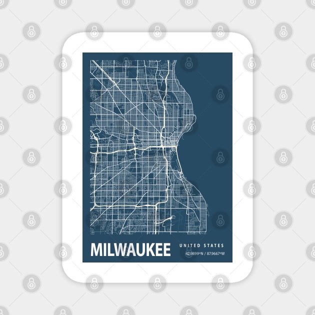 Milwaukee Blueprint Street Map, Milwaukee Colour Map Prints Magnet by tienstencil