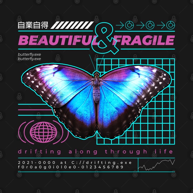 Vaporwave Aesthetic Fragile Beautiful Butterfly by az_Designs