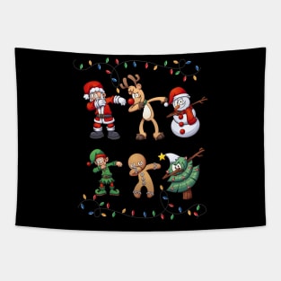 Santa Claus, Elf, Christmas Lights, Reindeer, Gingerbread, Snowman, Penguin, Santa Hat And The Trendy Dab Dance Pose Gifts Christmas Funny Tapestry