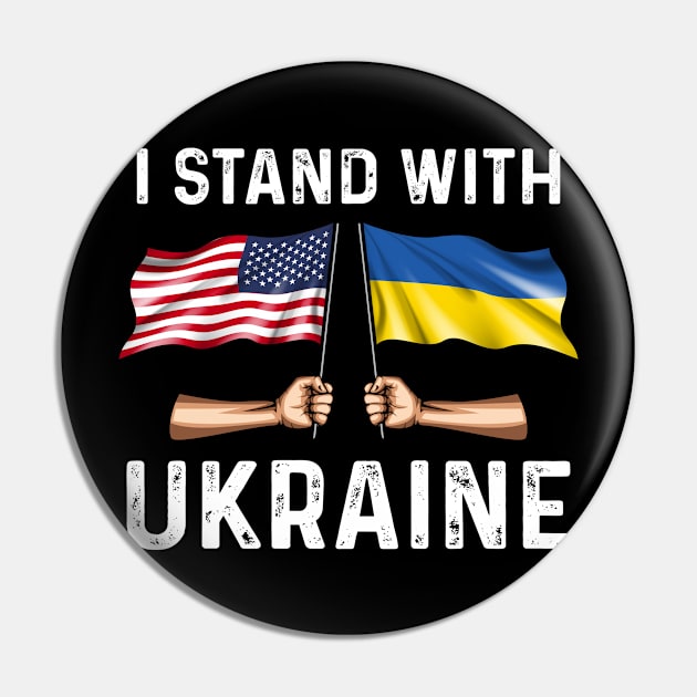 I Stand With Ukraine USA and Ukraine Flags Holding Hands Pin by BramCrye