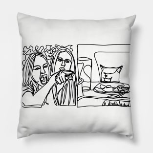 Woman Yelling at a Cat Meme Line Art Minimal Pillow