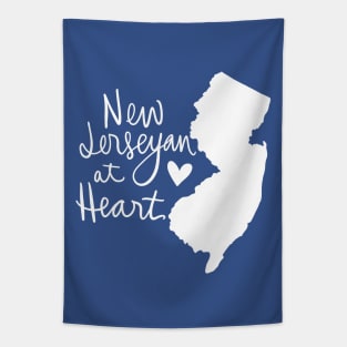 New Jerseyan At Heart: New Jersey State Pride Calligraphy State Silhouette Tapestry