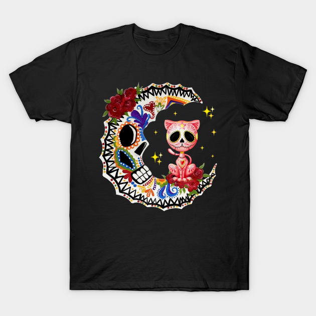 Halloween Sugar Skull Cat and Moon - Halloween - T-Shirt