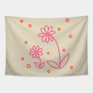 Daisies and Dots 2 in Pink, Orange, and Cream Tapestry