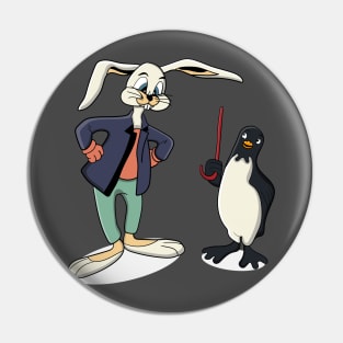 cartoon rabbit and penguin are talking Pin