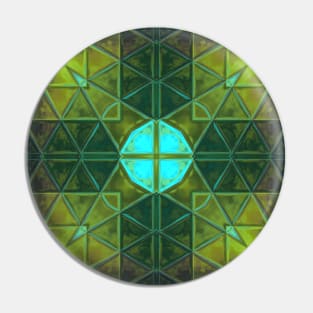 Mosaic Kaleidoscope Square Yellow and Teal Pin