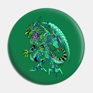 green jade mexican quetzalcoatl dragon armor mecha beast ecopop art Pin