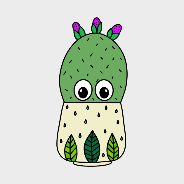 Cute Cactus Design #352: Prickly Pear Cactus In Leafy Pot by DreamCactus