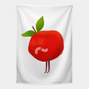 Cute red apple and his cute pet worm, version 1 Tapestry