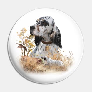 Tri Color English Setter Art, woodcock Hunting Pin