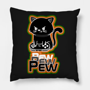 Black Cat Gamer pew pew pew Pillow